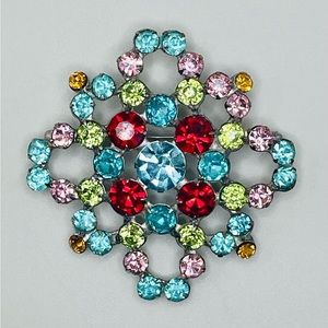 Vtg Multi Color Rhinestone Brooch Colorful Crystals Ipen Back STUNNING High End